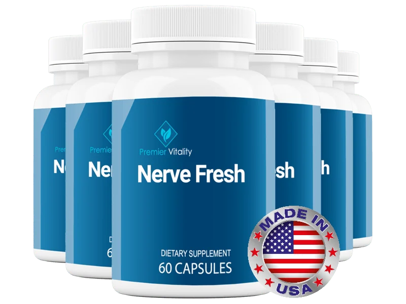 Premier Vitality Nerve Fresh supplement bottles with blue labels